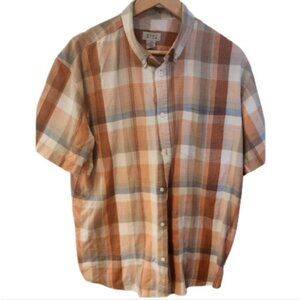 Hunt Club Large Orange and Grey Casual Button Down Collared‎ Tee Outdoorsman